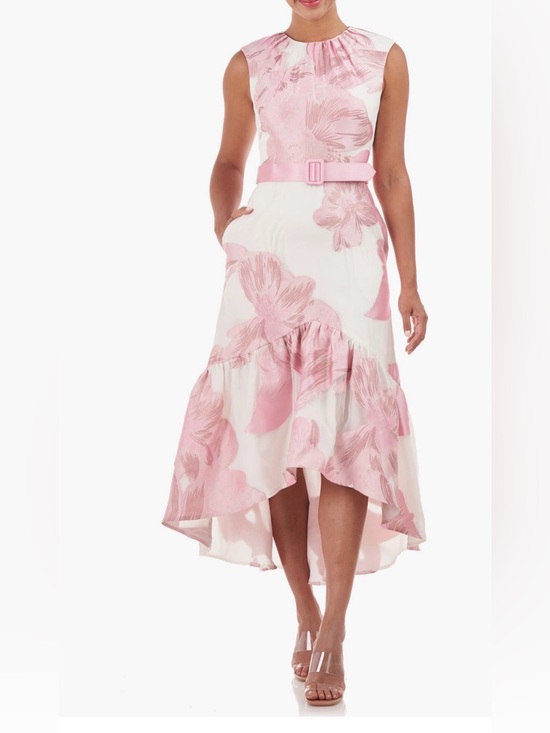 Kay Unger Dresses & Skirts - Kay Unger Beatrix Belted Floral High-Low Cocktail Dress pink flowers size 8 NWT